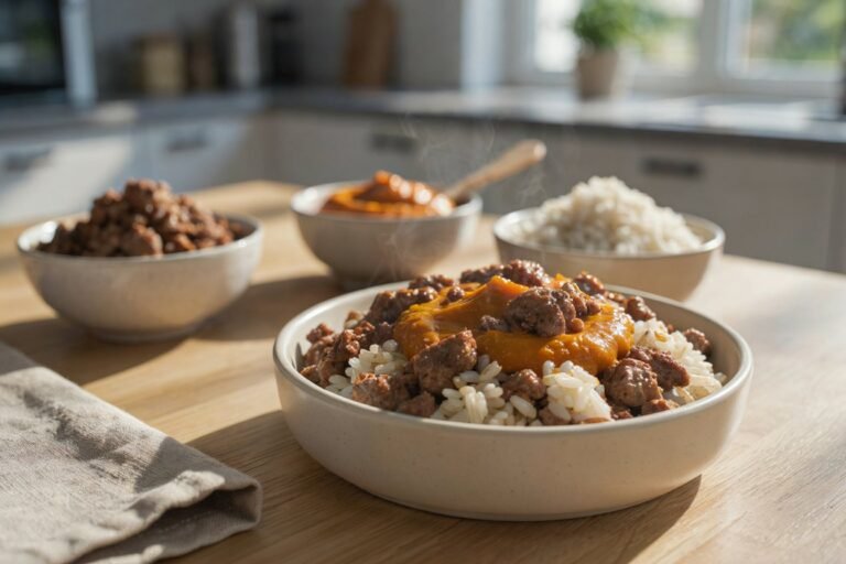 3 Ingredient Cooked Dog Food Recipe With Turkey, Rice and Pumpkin