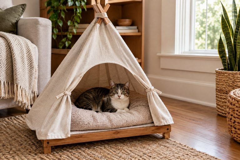 DIY Cat House: Tepee From an Old TV Tray
