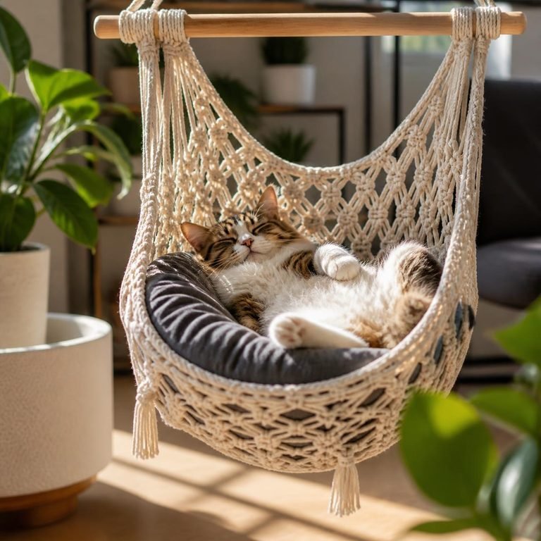 DIY Macrame Cat Hammock Your Cat Will Love