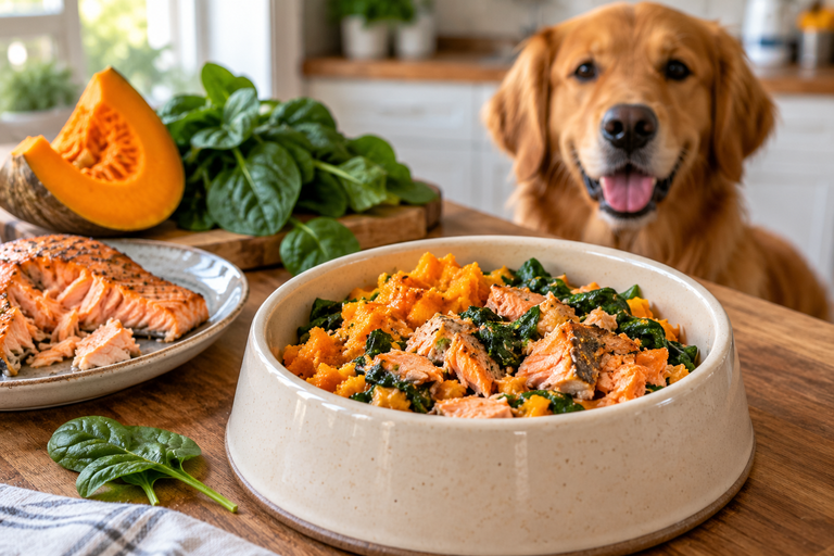 Salmon Dog Food Recipe with Spinach & Pumpkin